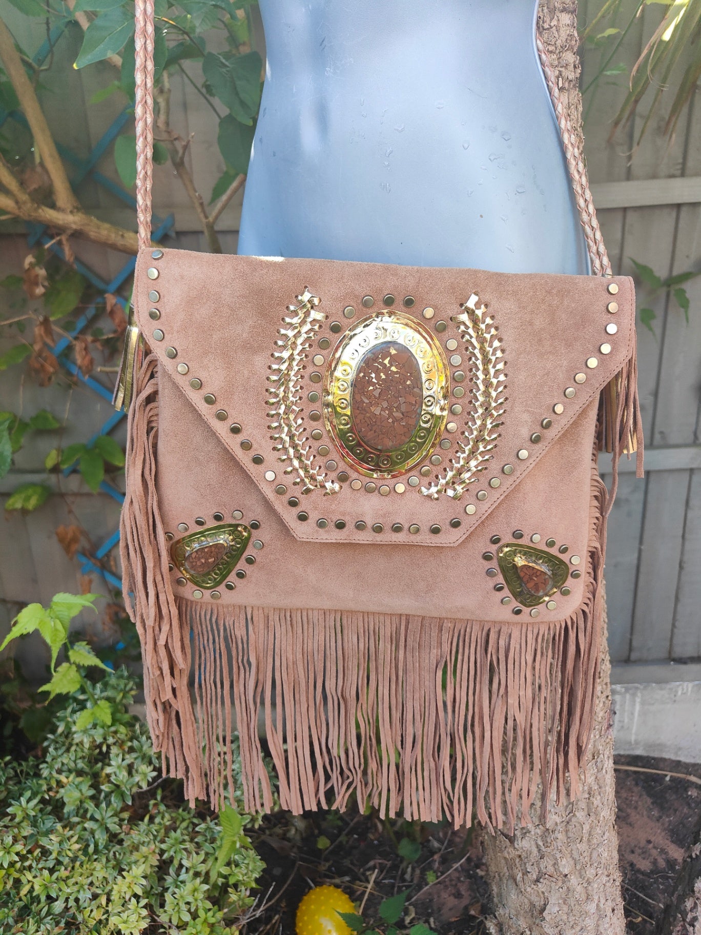 Yellowstone cross body bag with Moroccan stone detailing TAN