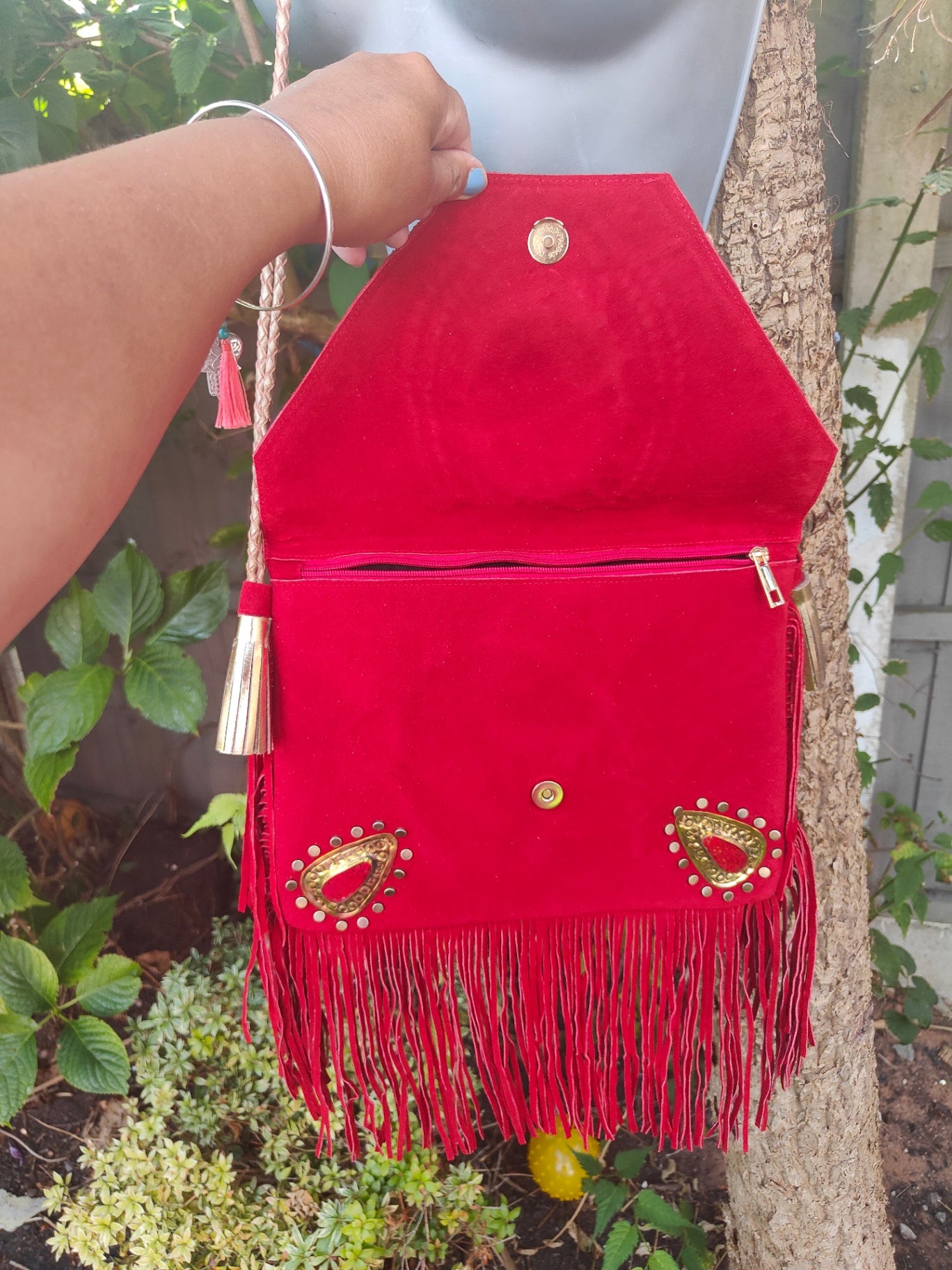 Yellowstone cross body bag with Moroccan stone detailing RED