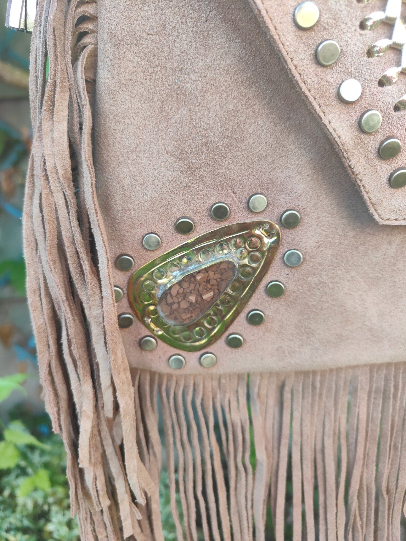 Yellowstone cross body bag with Moroccan stone detailing TAN