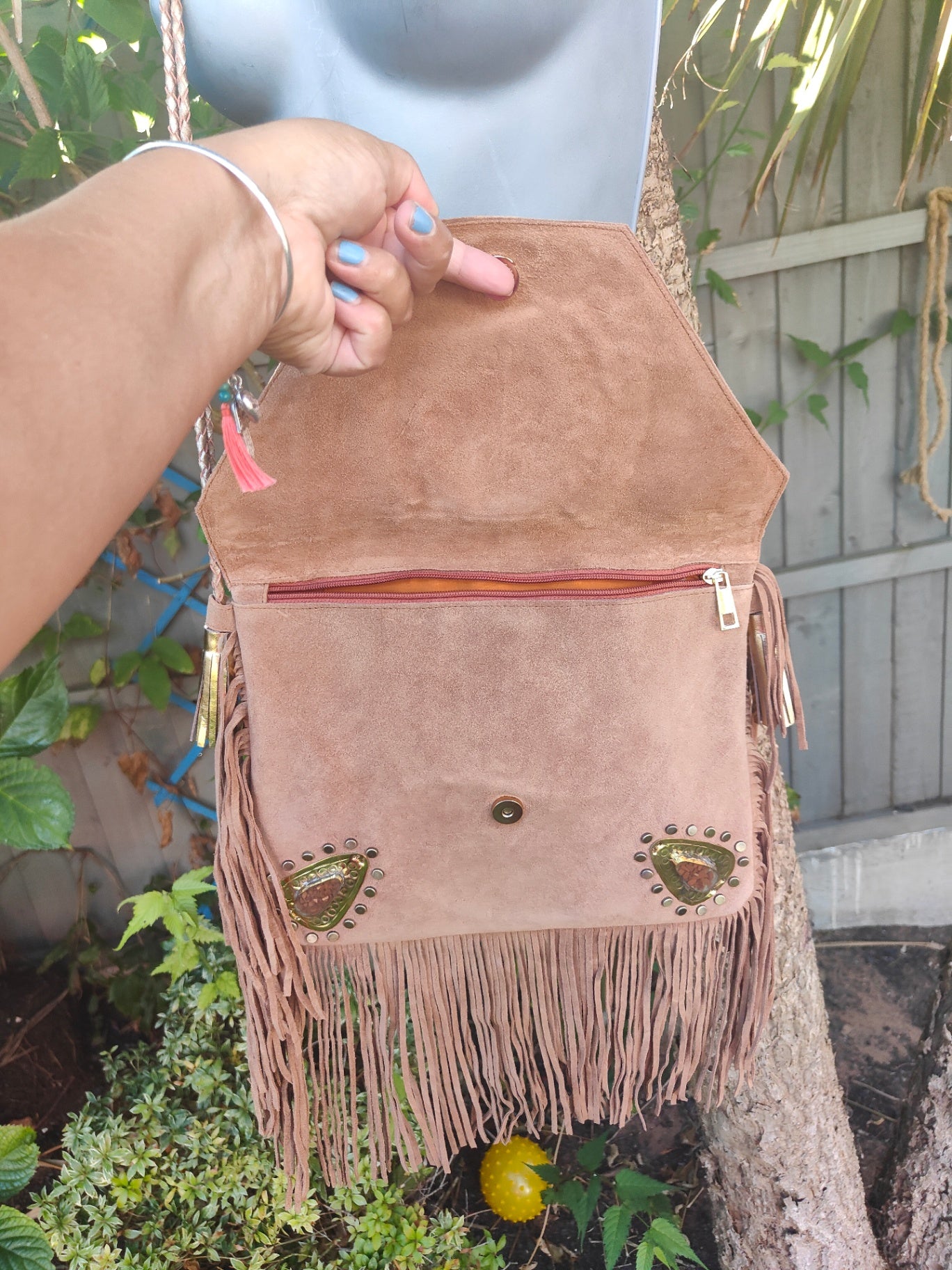 Yellowstone cross body bag with Moroccan stone detailing TAN