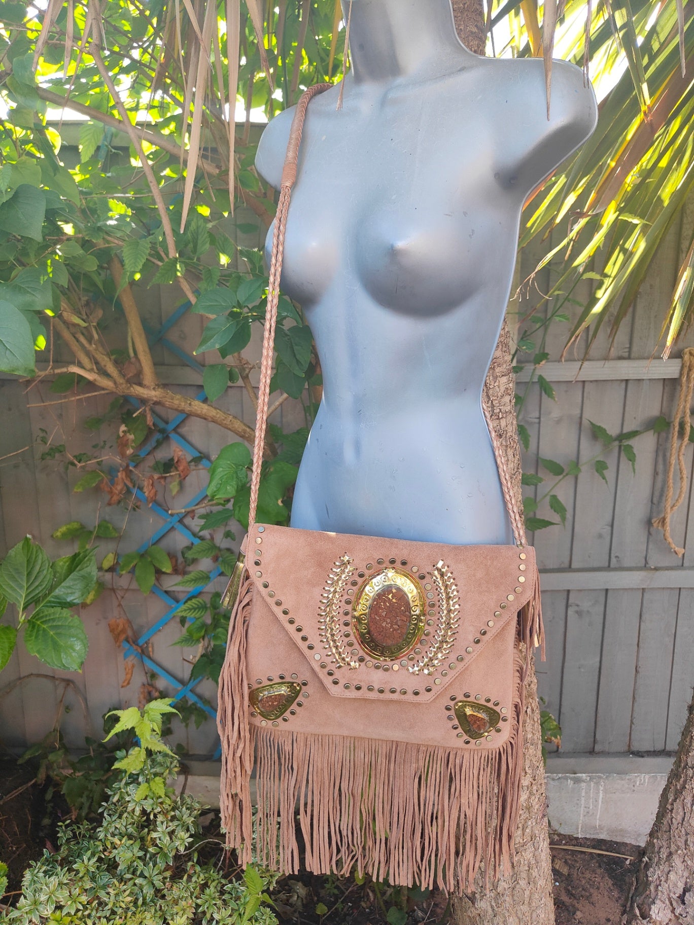 Yellowstone cross body bag with Moroccan stone detailing TAN