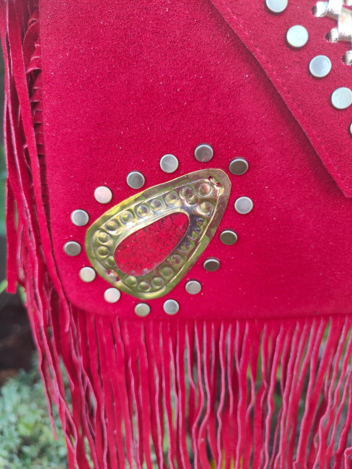 Yellowstone cross body bag with Moroccan stone detailing RED