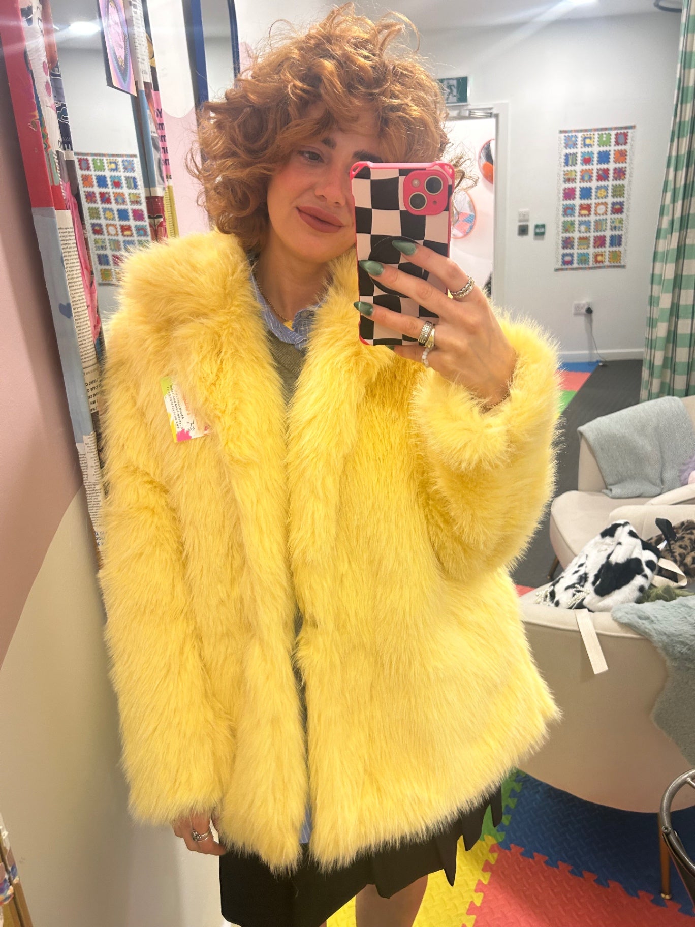 Butter Yellow Faux Fur Coat