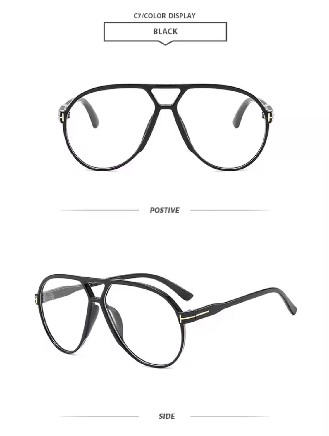 The Rae – Black Gold Detail Blue Light Aviator Glasses