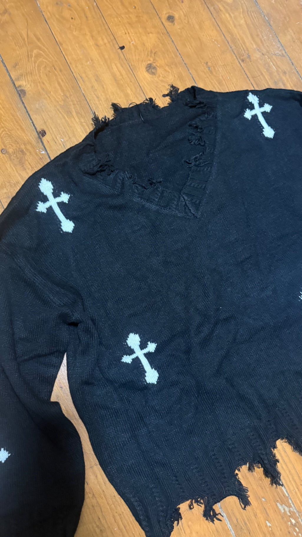 Distressed Gothic cross jumper
