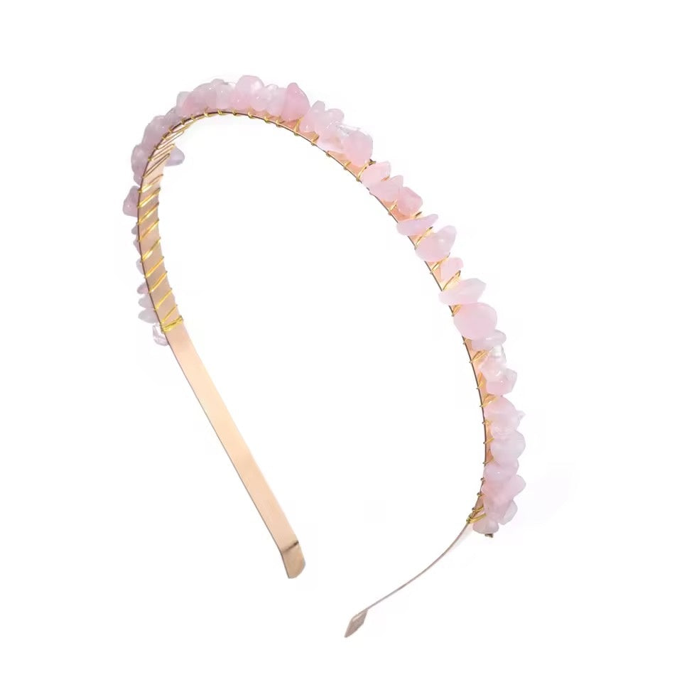 🩷 Rose Quartz Crystal Chip HeadbanD