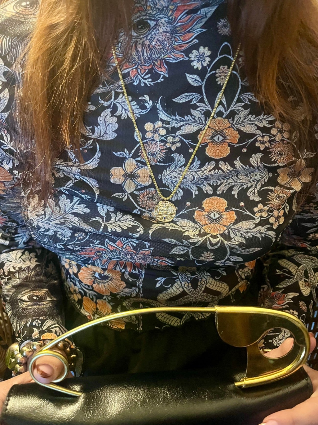 Gold Pin Clutch – Black Faux Leather