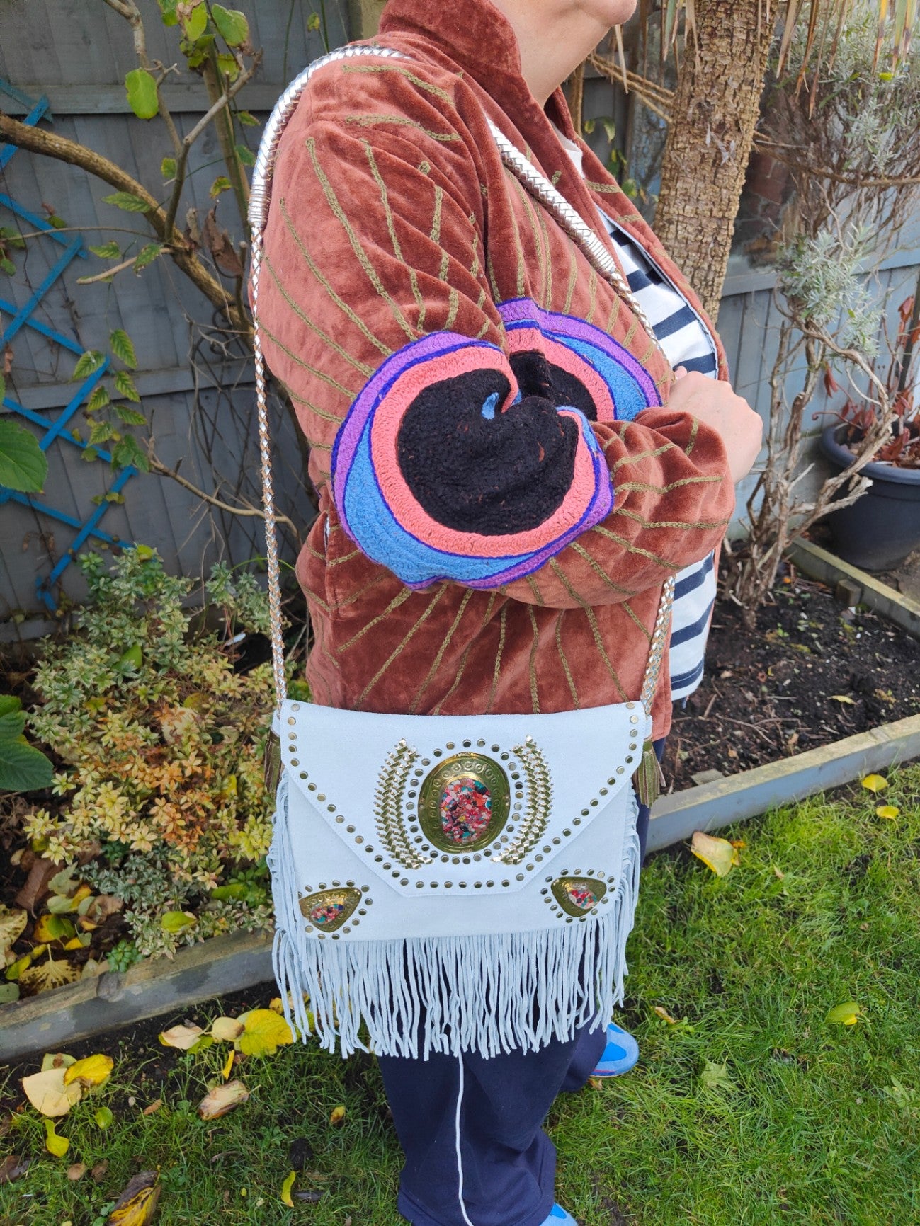 Wanderlust evil eye protection jacket- brown