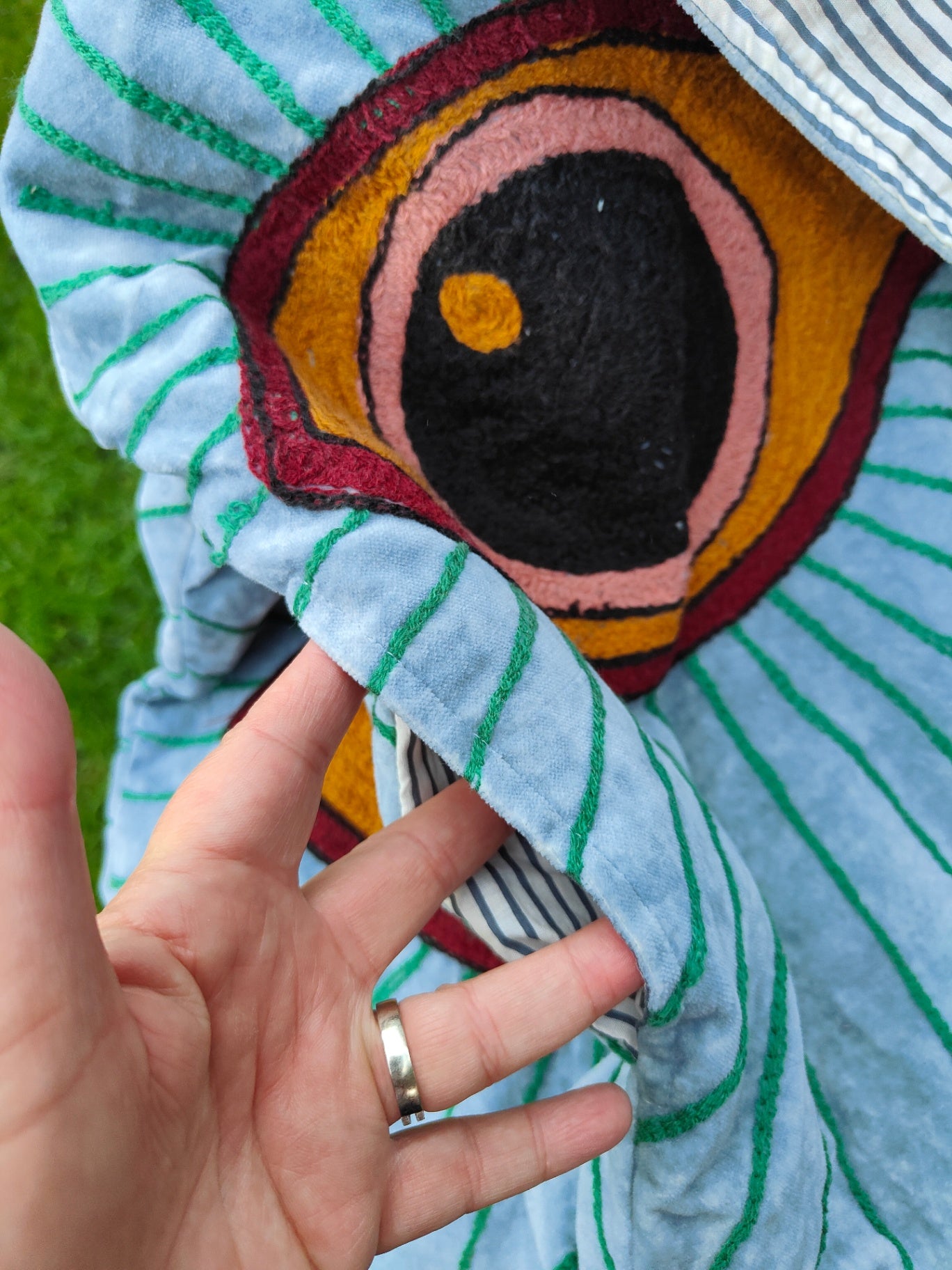 Wanderlust evil eye protection velvet jacket -light blue grey