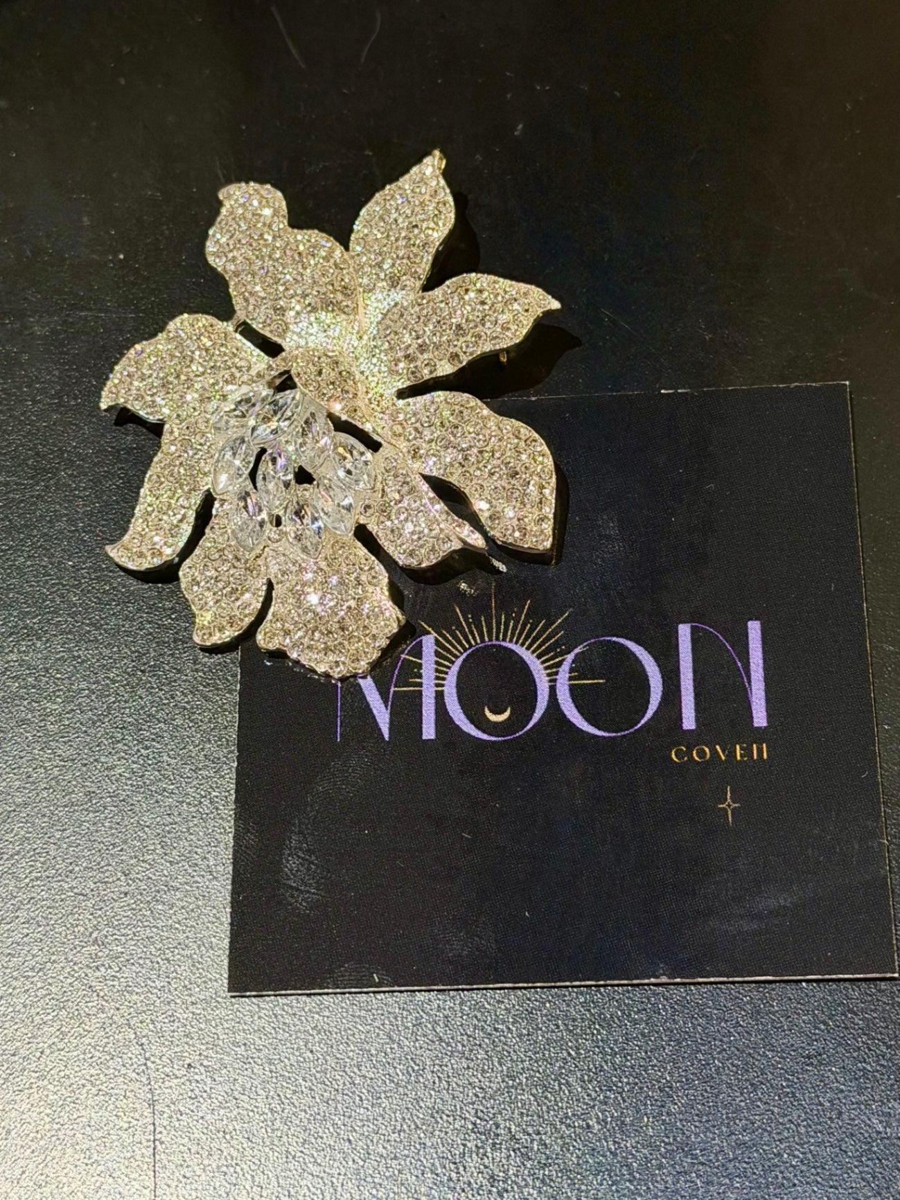 Silver crystal Lilly brooch
