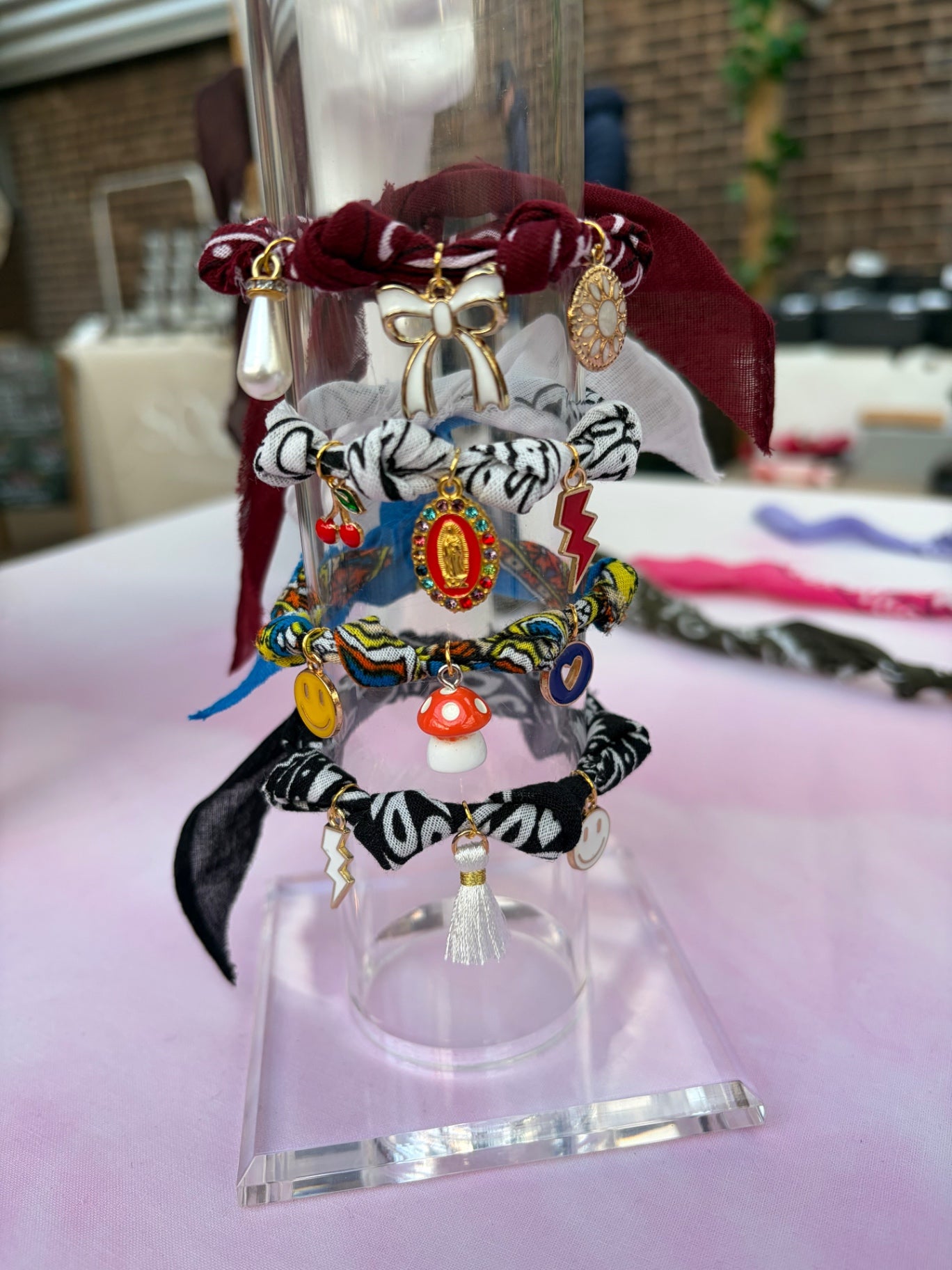 Burgundy Bandana charm bracelet