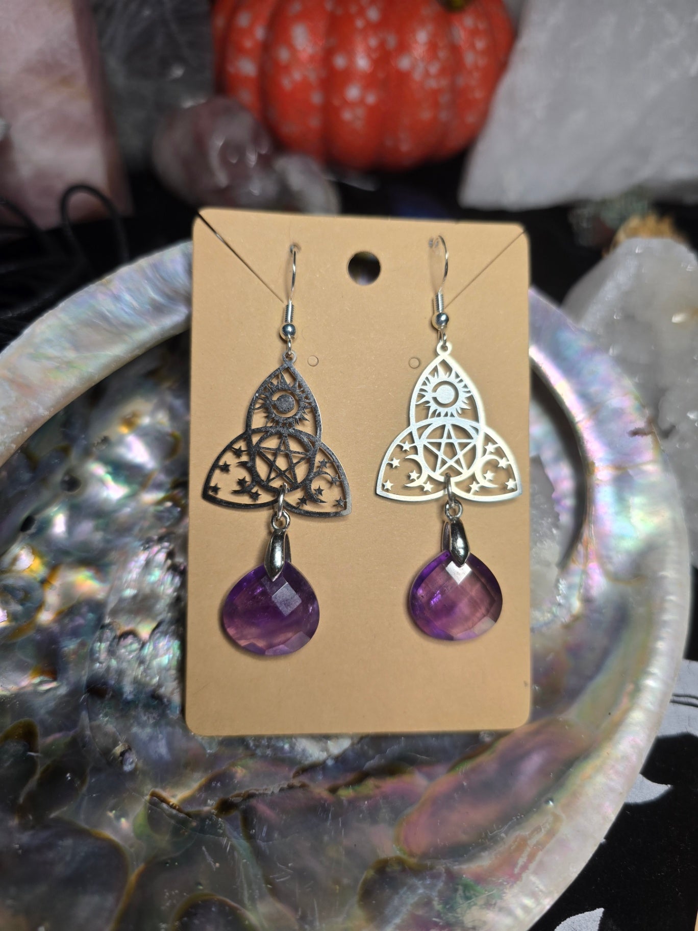 Amethyst pentacle earrings