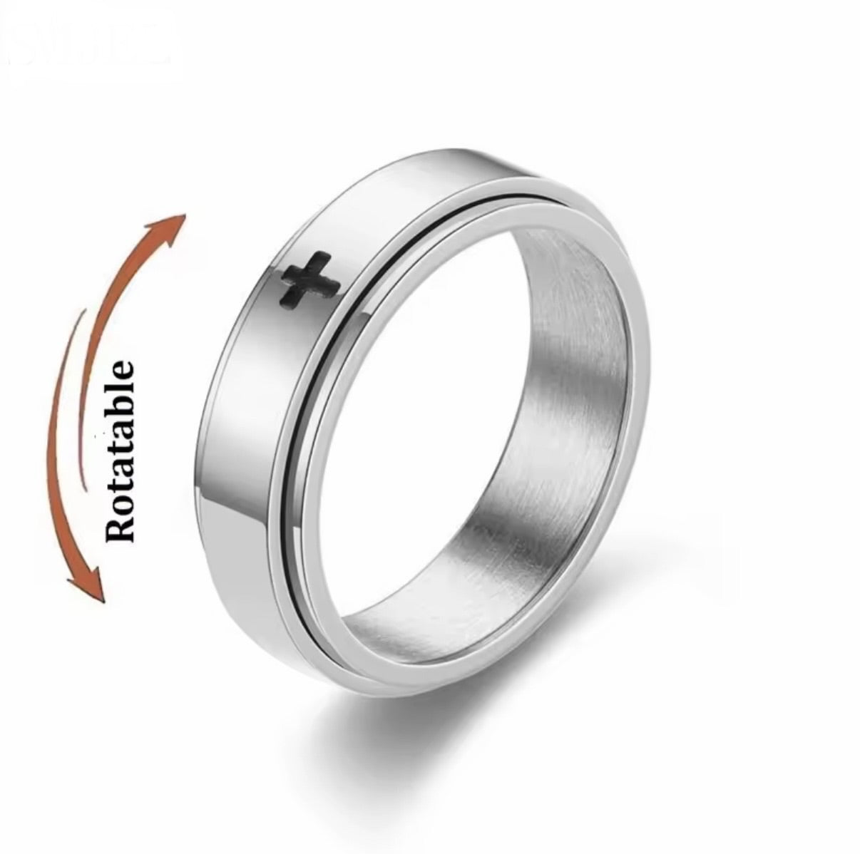 Silver Cross Anti Anxiety Spinner Ring Size 8