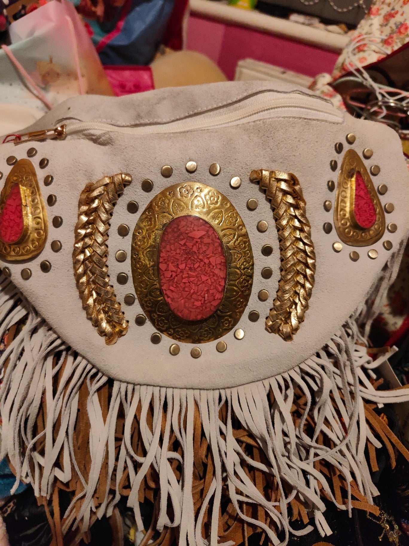 Dolly suede bum bag / crossbody with Moroccan stone detailing