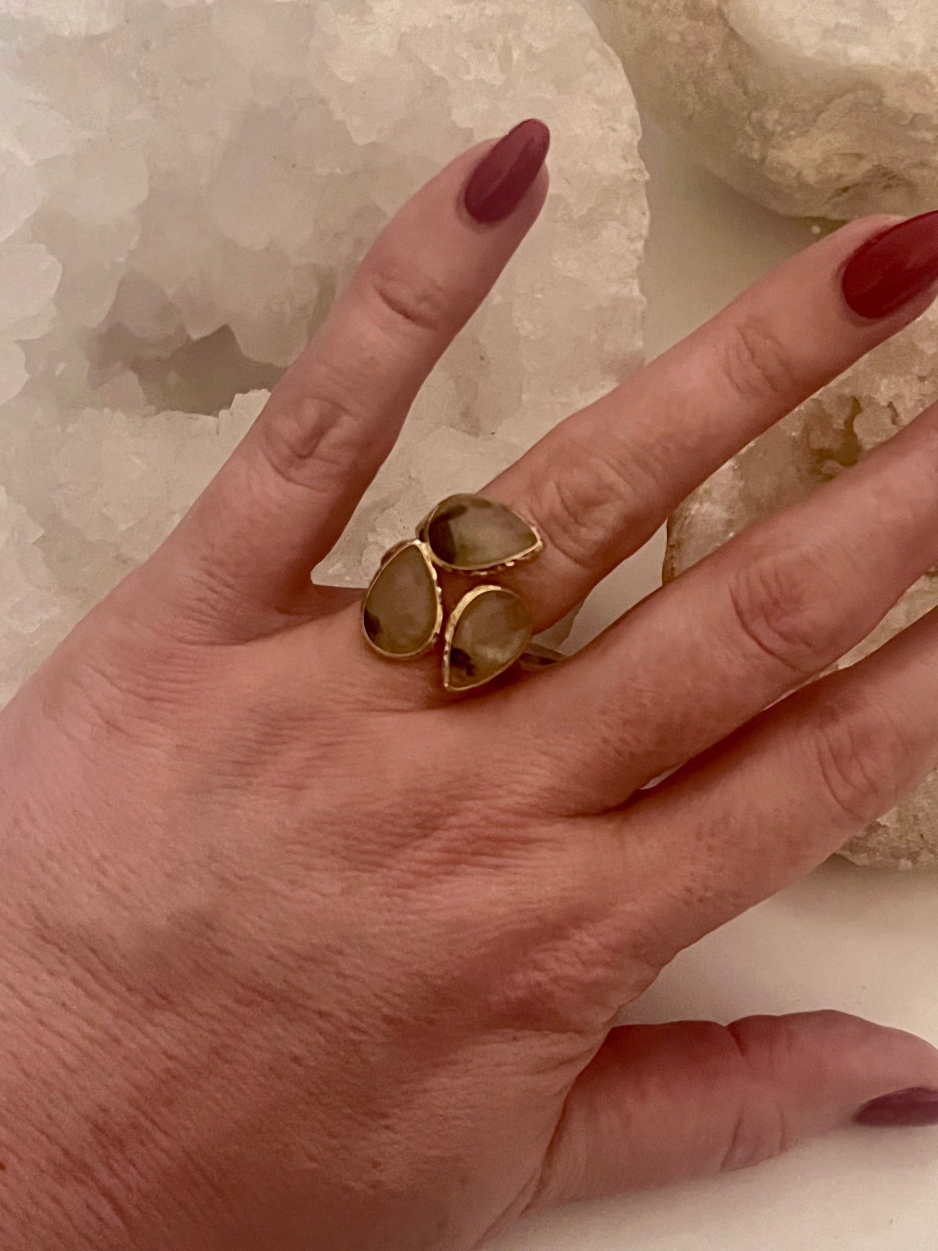 Labradorite Topaz Triple Pear Ring