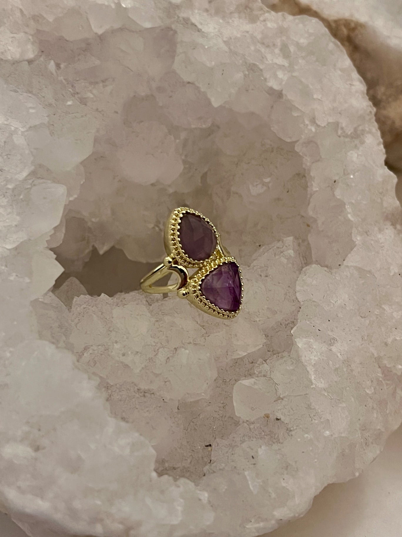 Oval twin Amethyst and purple topaz ring