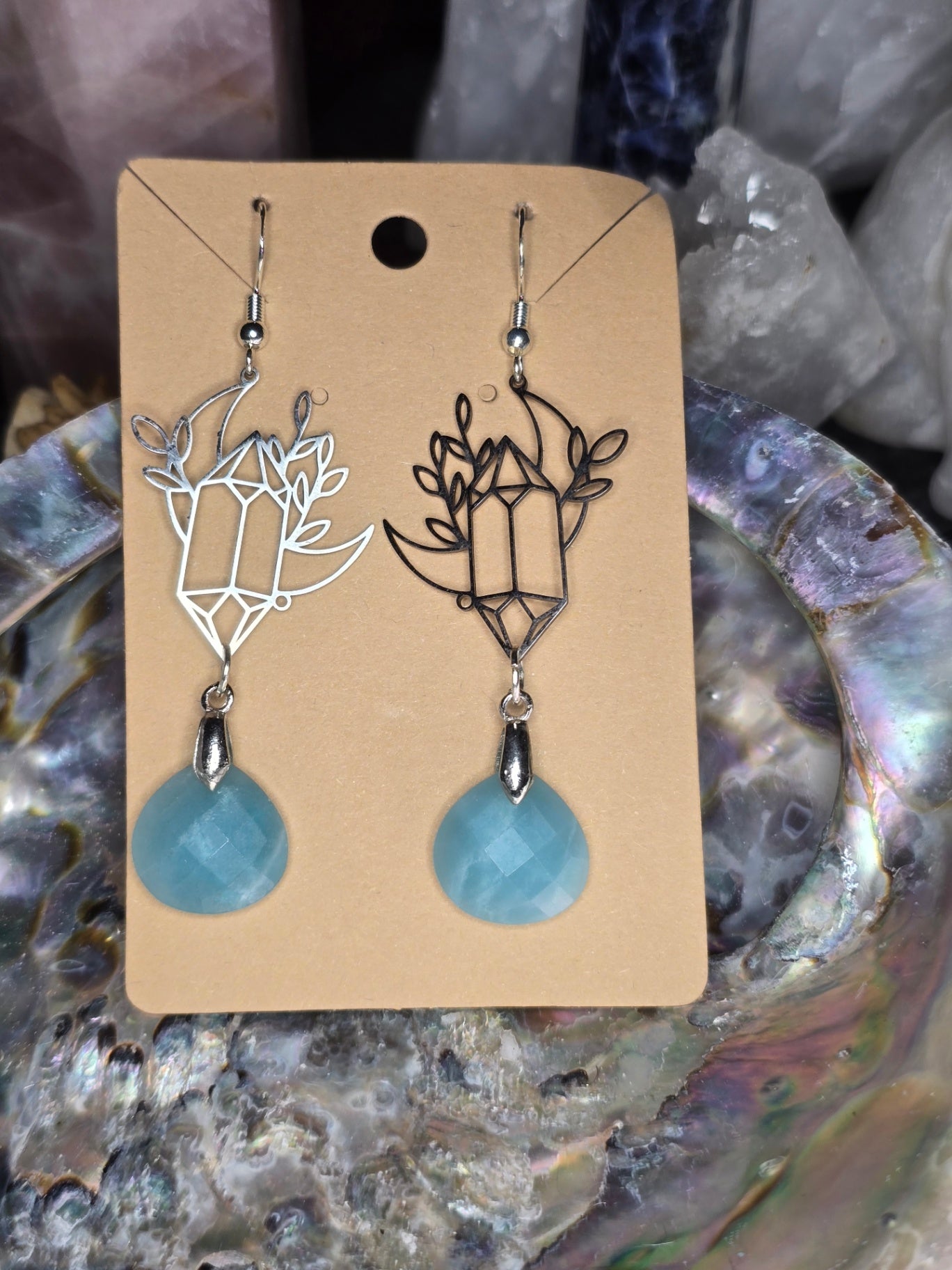 Amazonite crystal moon earrings