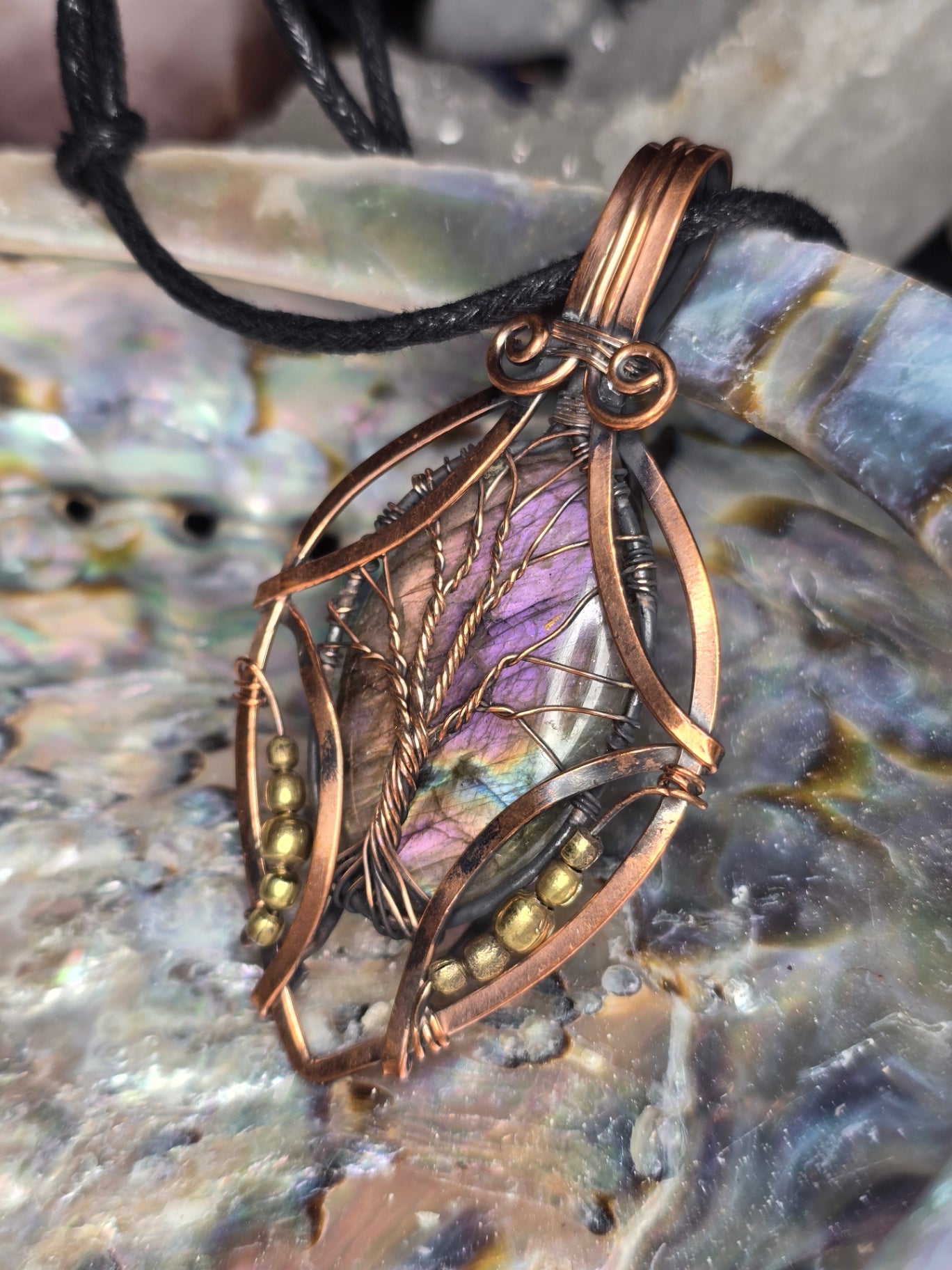 Purple Labradorite tree of life pendant