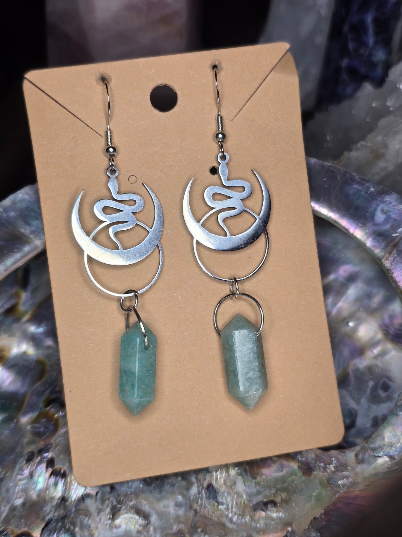 Amazonite point snake earrings