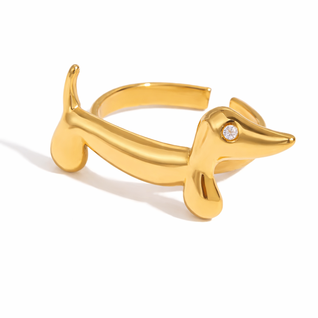 Gold Crystal Sausage Dog Ring