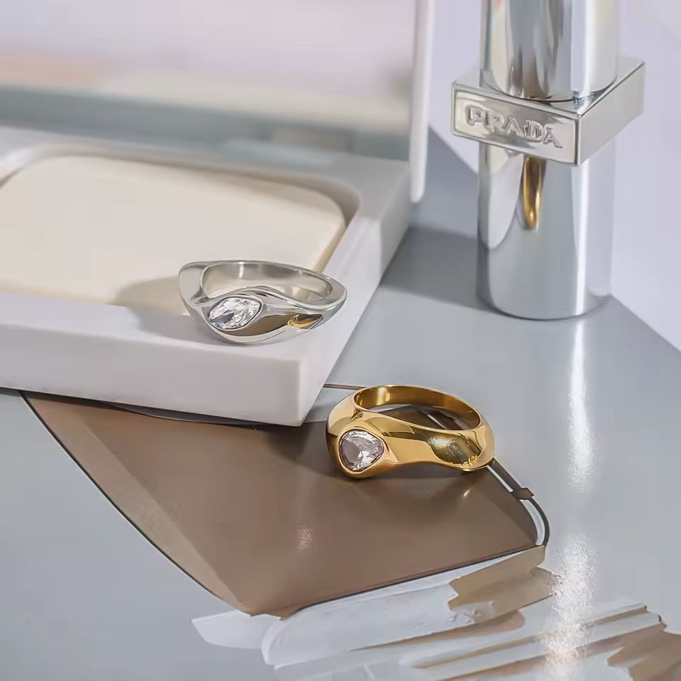 Mixed Metal Crystal Yin And Yang Ring