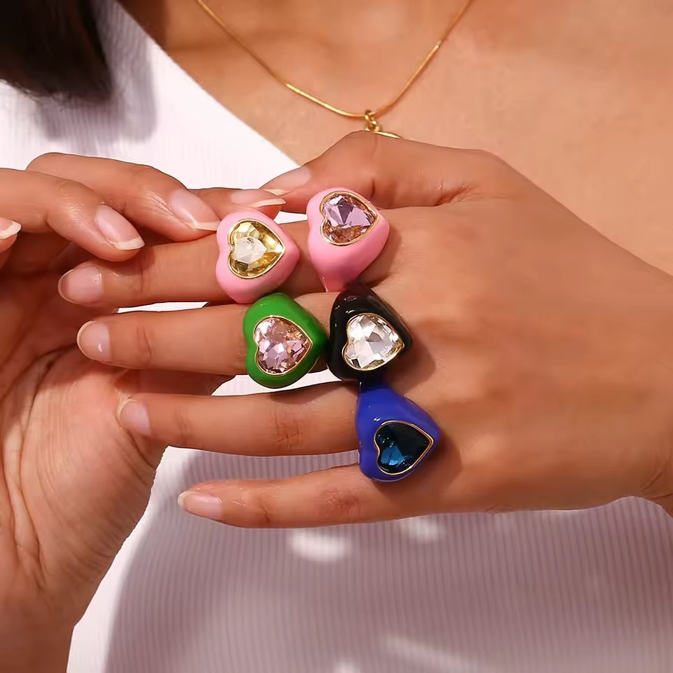 Pink Jewel Heart Ring Size 7