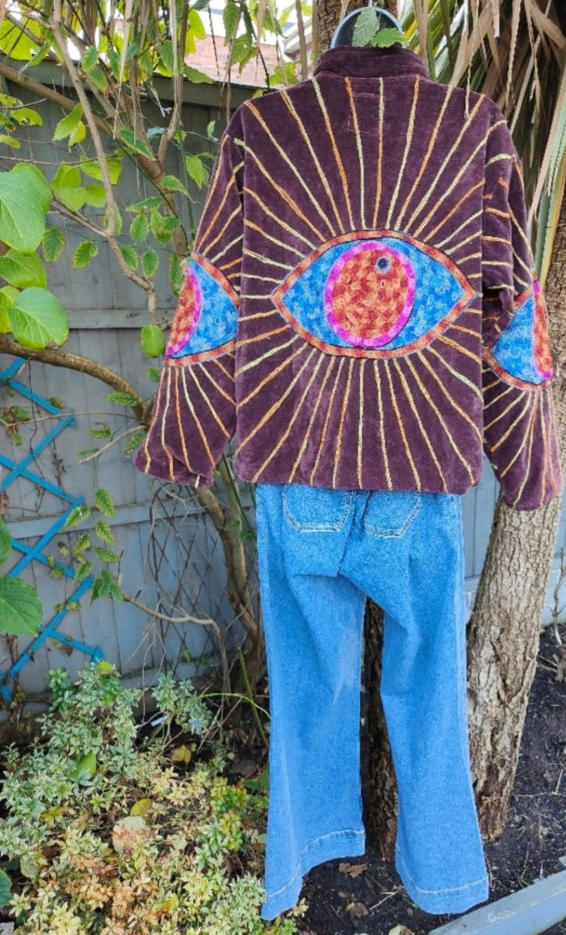 Wanderlust evil eye protection velvet jacket Plum