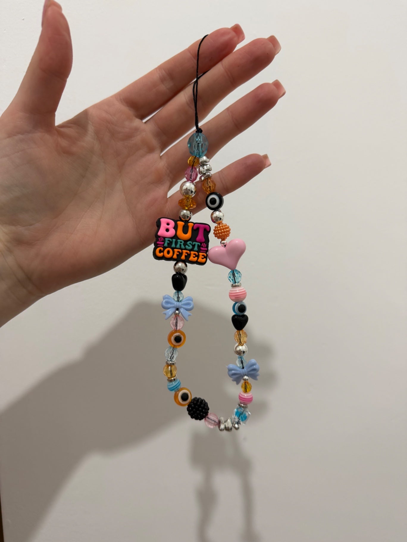 ‘But first coffee’ phone charm - silver