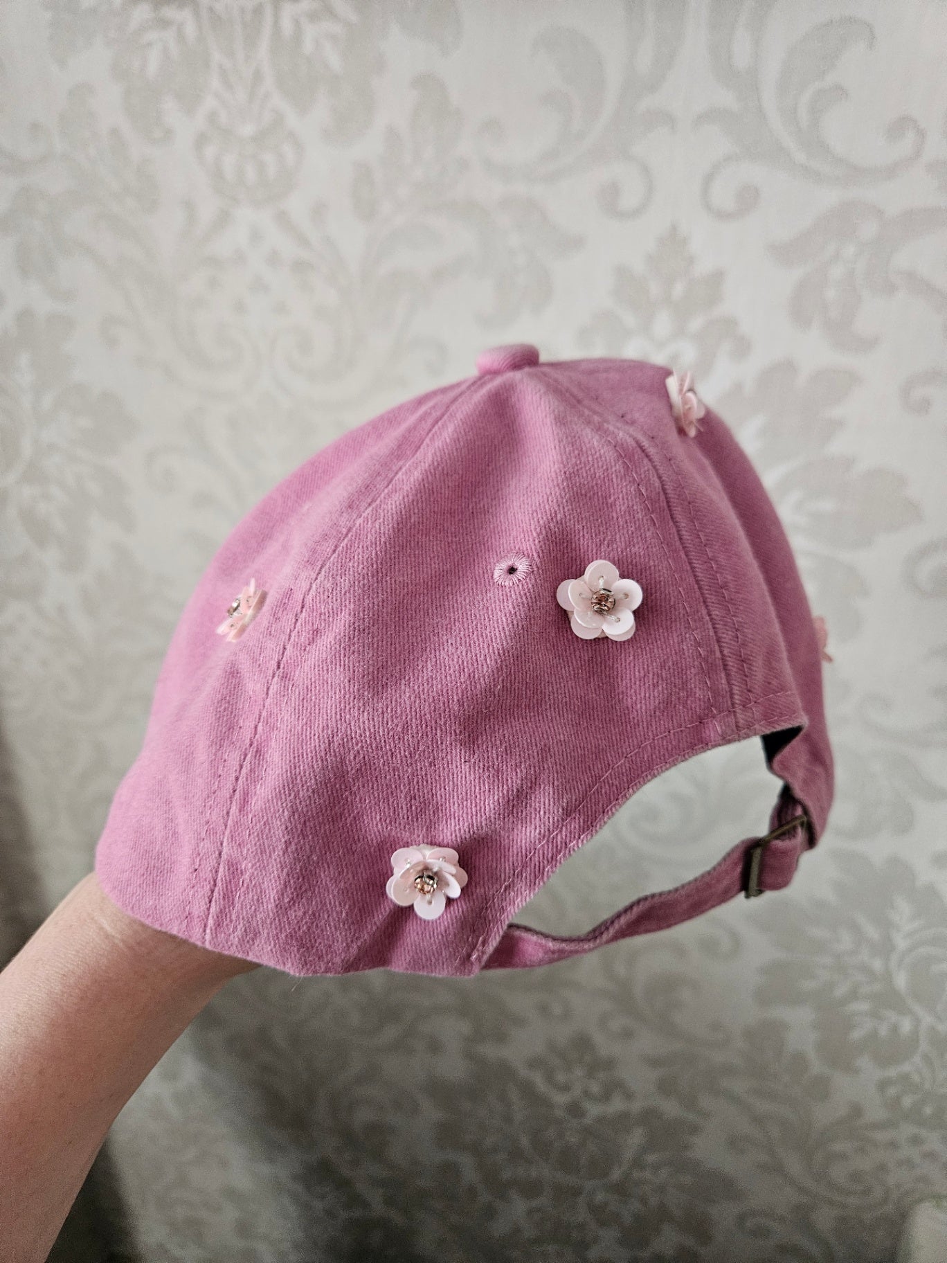 Pink embellished floral cap