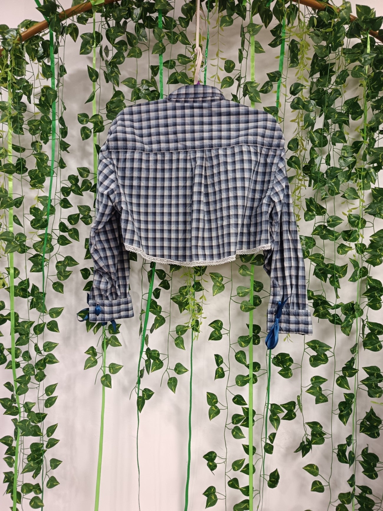 Cropped shirt check blue white