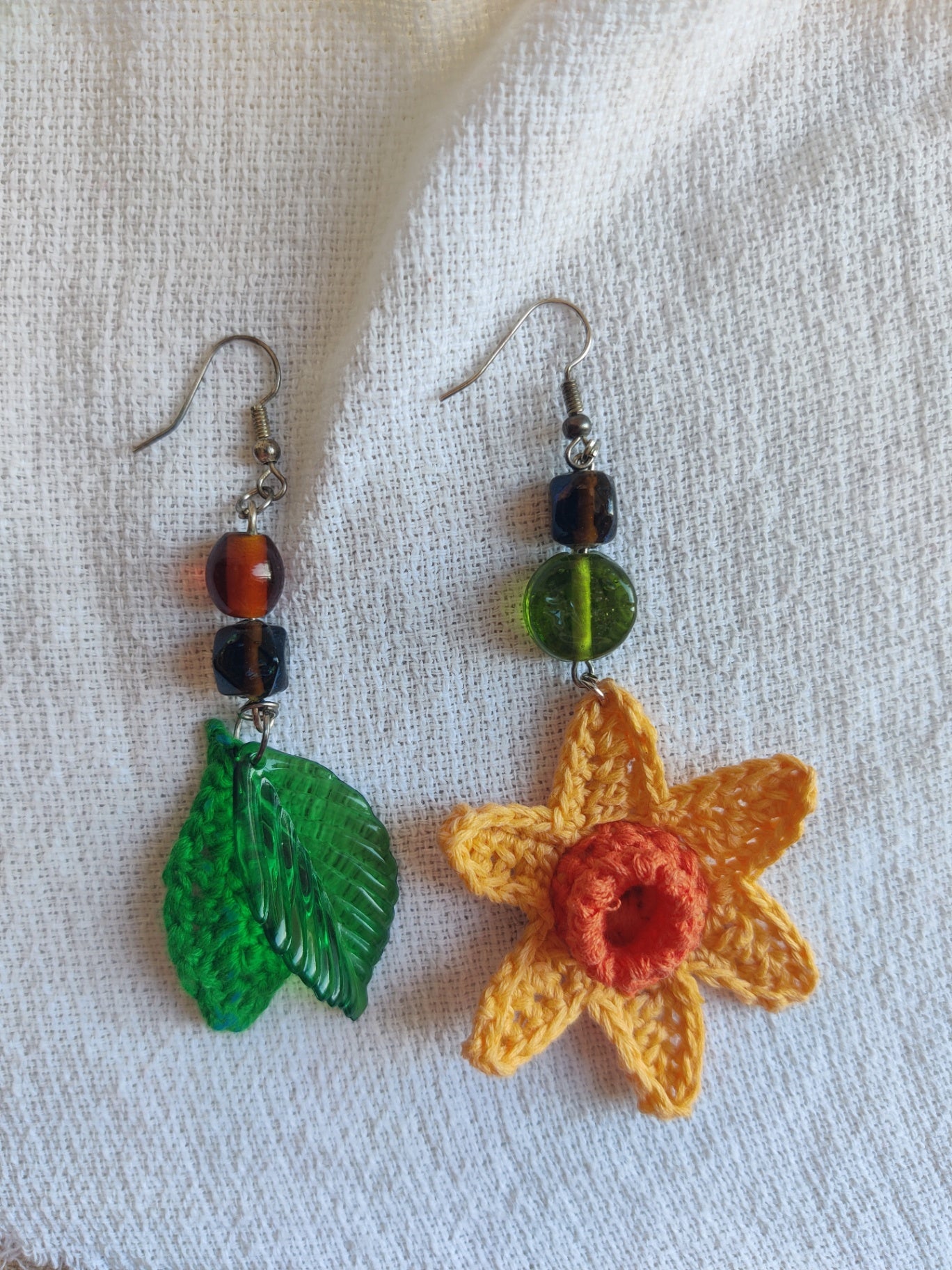 Crochet flower daffodil earrings