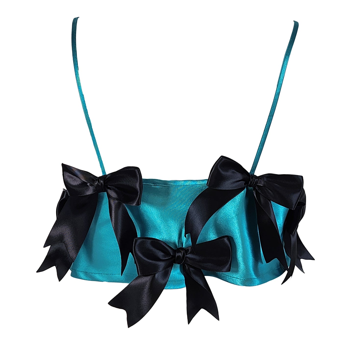 Rusalka Silky Turquoise Top with Black Bows