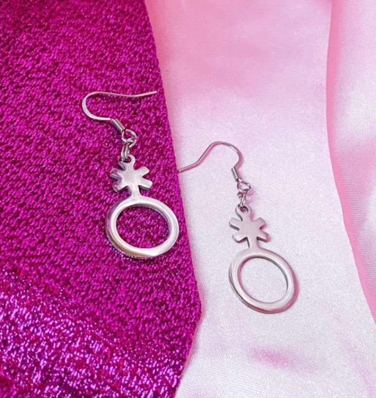 Non binary symbol silver earrings