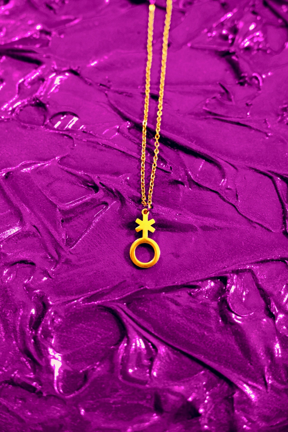Gold non binary symbol necklace - 14 - 18" inches