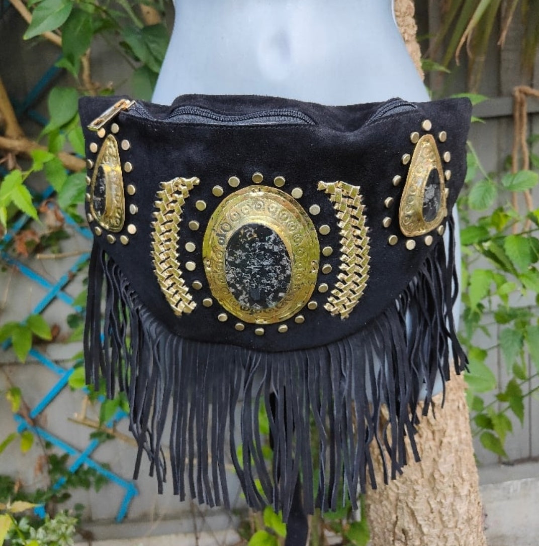 Dolly bum bag / crossbody with Moroccan stone detailing BLACK