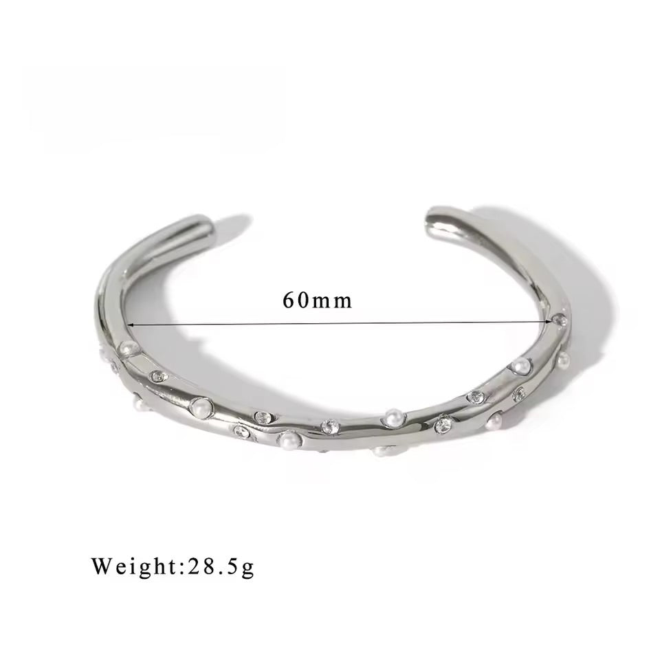 Silver Pearl Bangle stainless steel