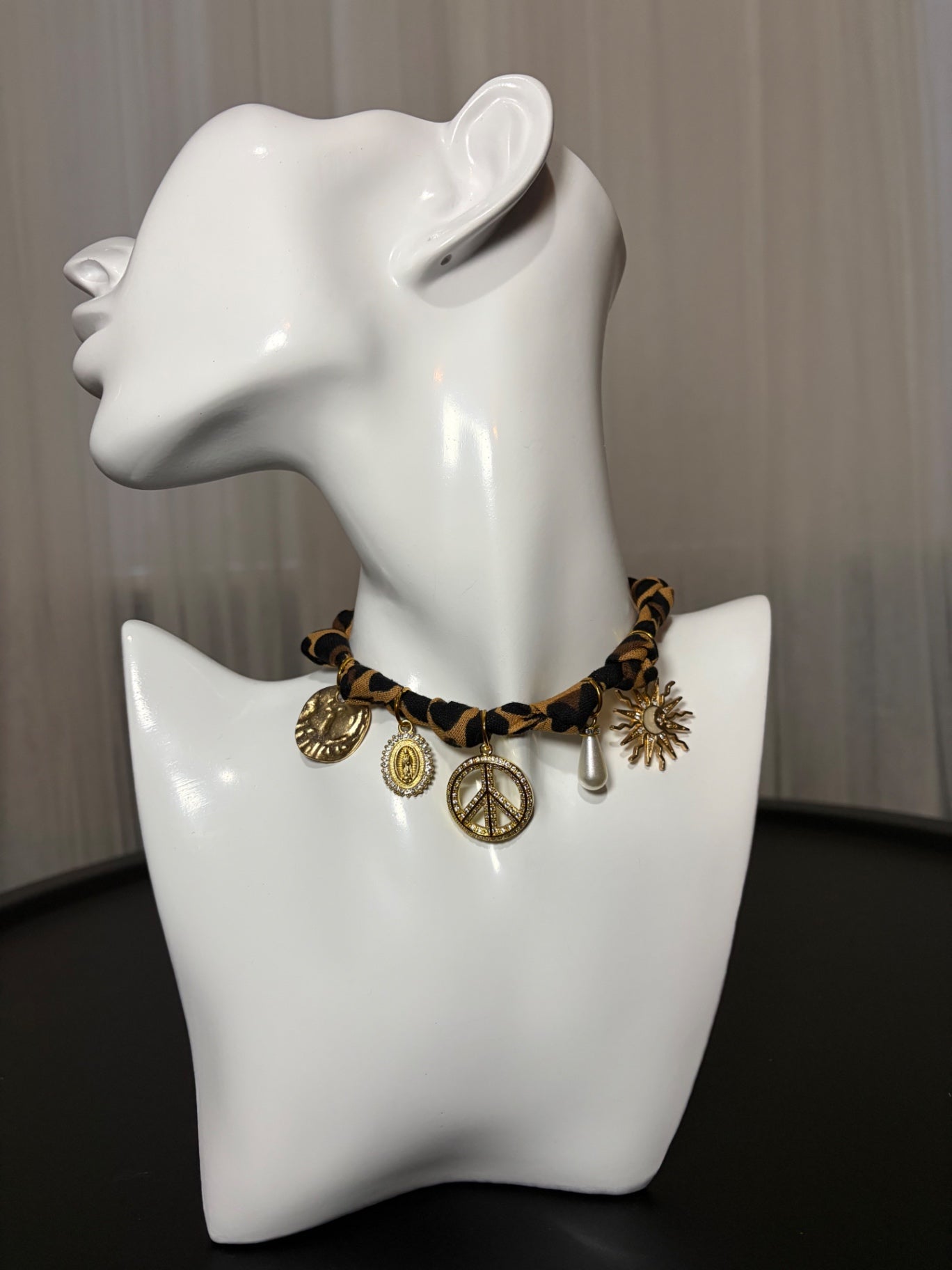 Leopard print bandana charm necklace