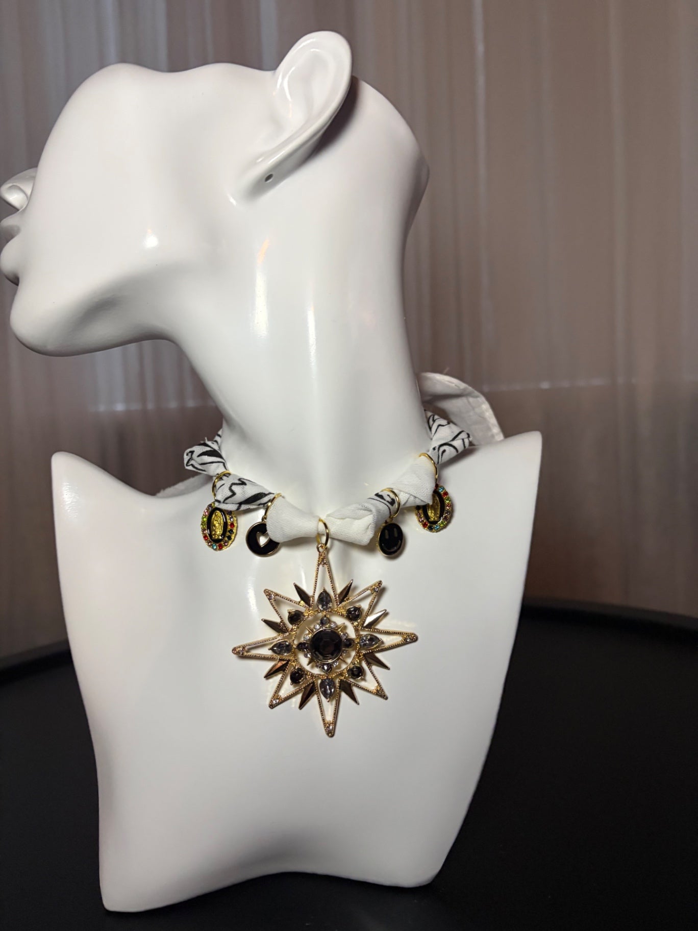 White and black bandana charm necklace