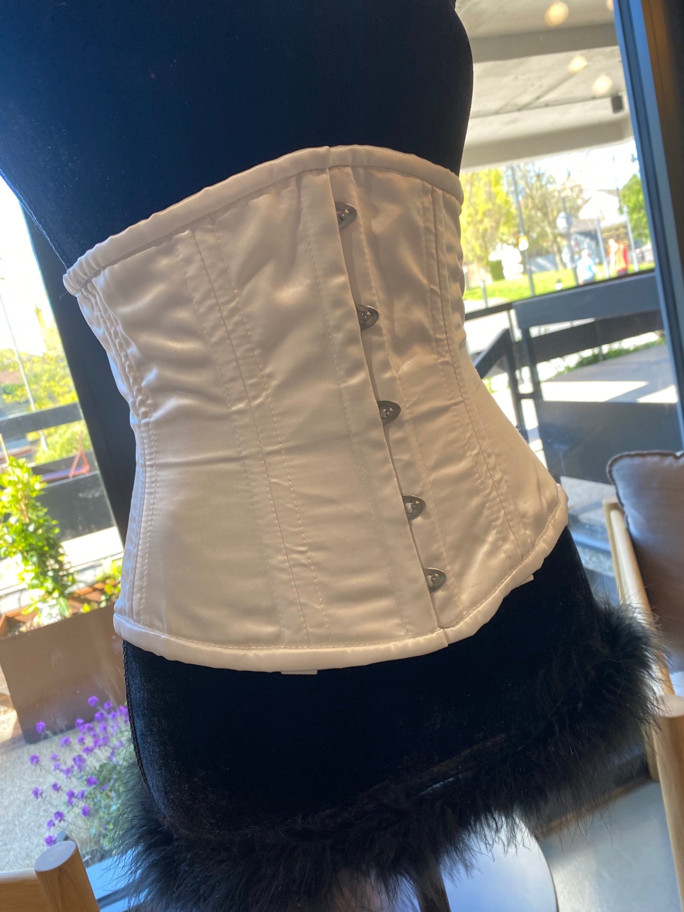 White satin half corset