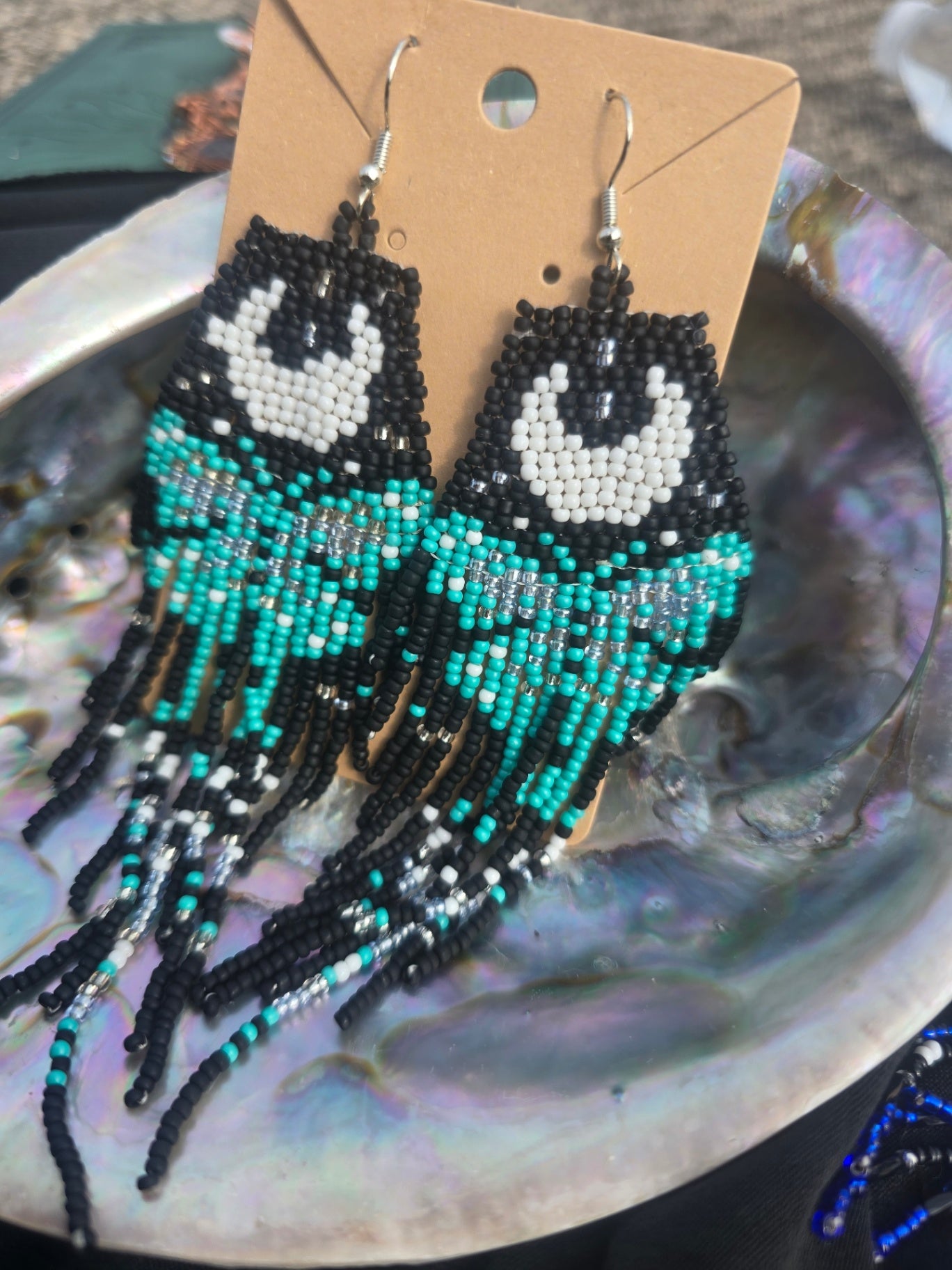 Lunar moth beaded earrings