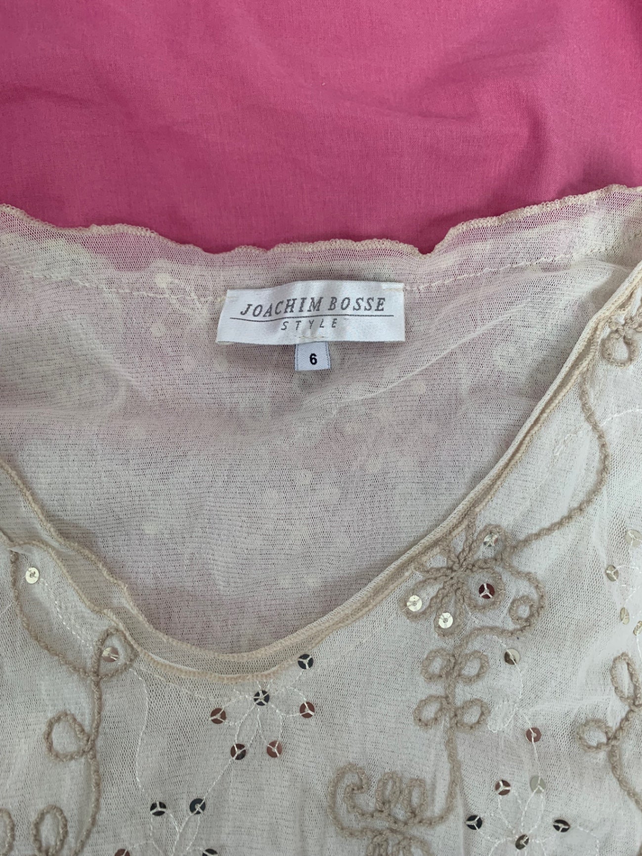 vintage cream floral sequin mesh top