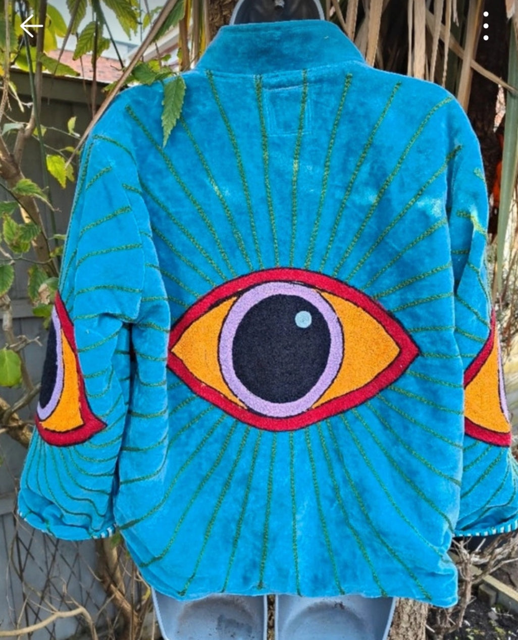 Wanderlust evil eye protection velvet jacket turquoise