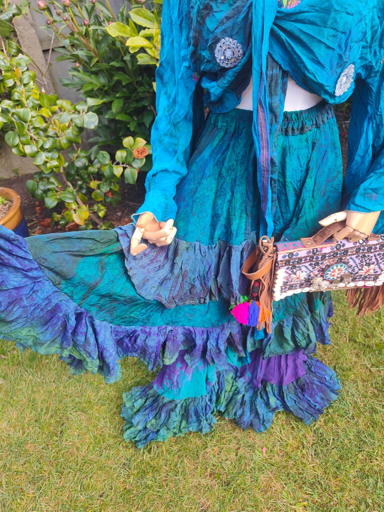 Wanderlust maxi skirt - tiered tie dye- Sea Green Blues