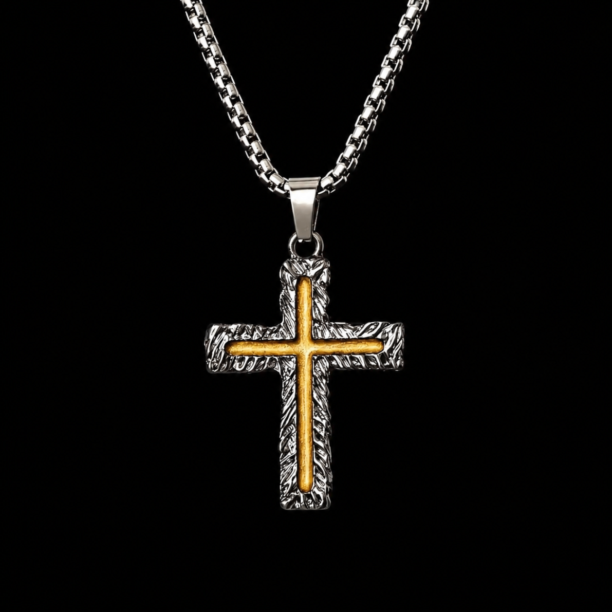 Yellow Cross Silver Necklace Stainless Steel