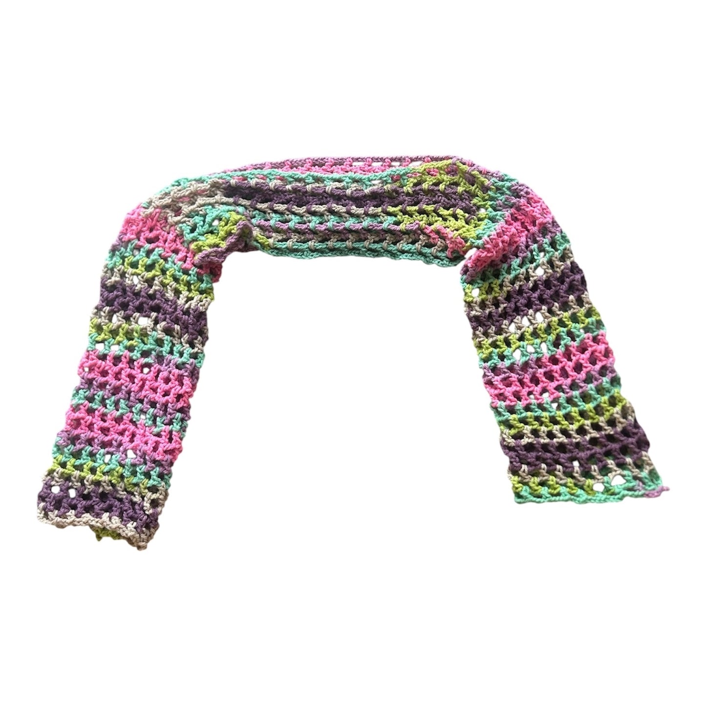 Pink and green crochet shrug