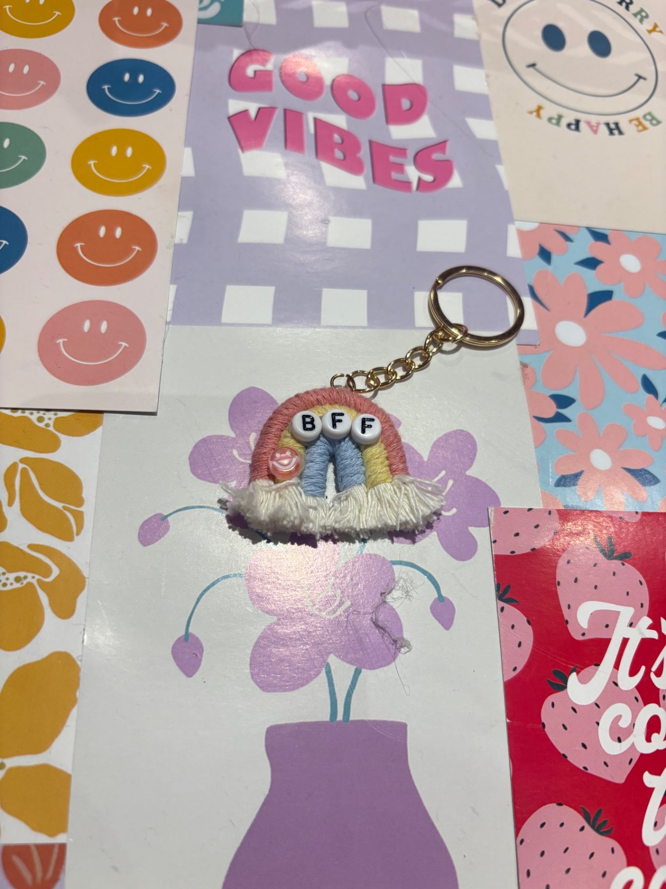 Pink/blue BFF Rainbow Keyring