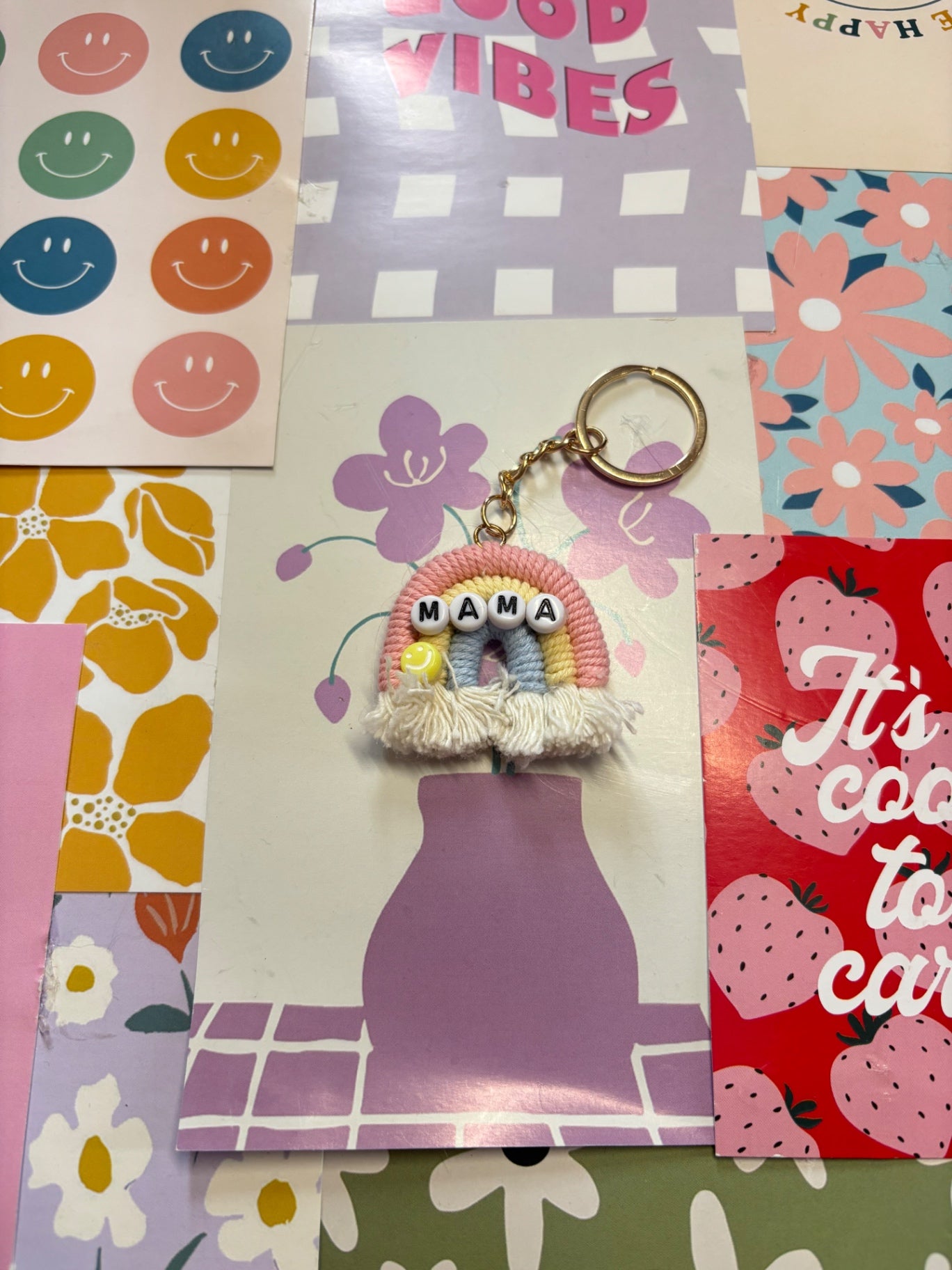 Pink/yellow Mama Rainbow Keyring