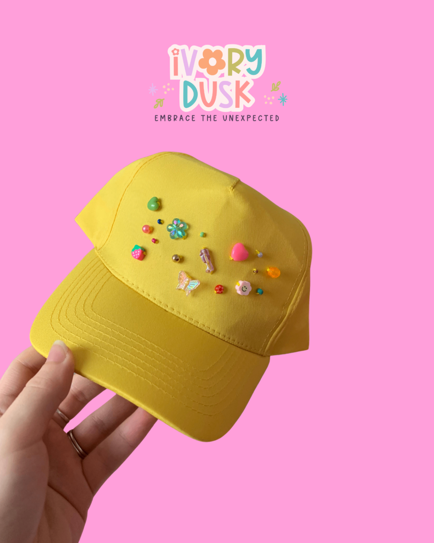 Fun beaded yellow baseball cap