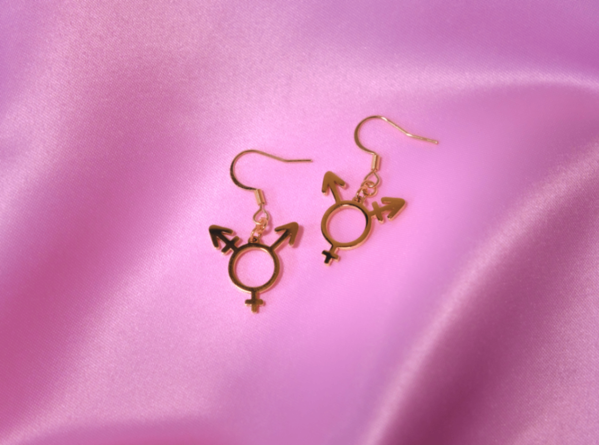 Gold Trans symbol earrings in 304 stainless steel