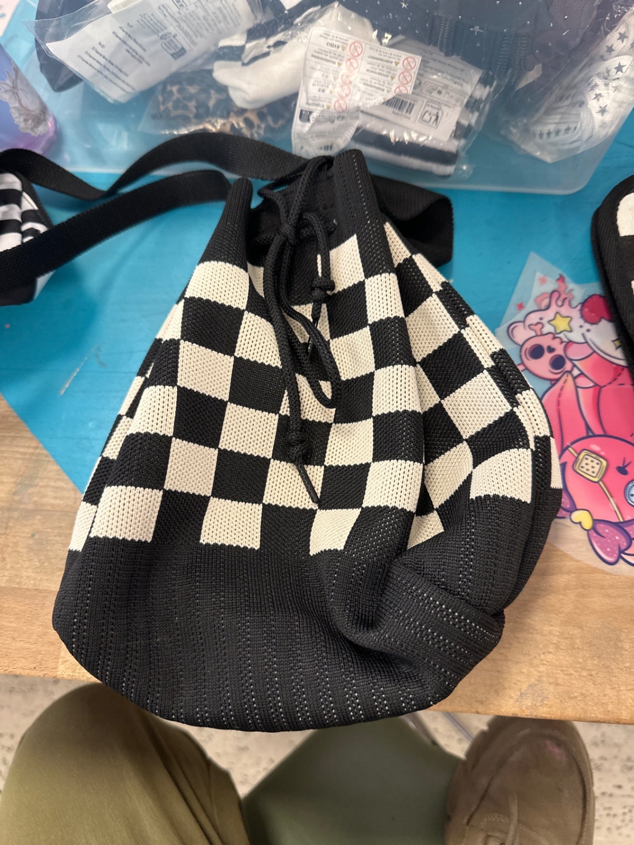 Drawstring chequered bag